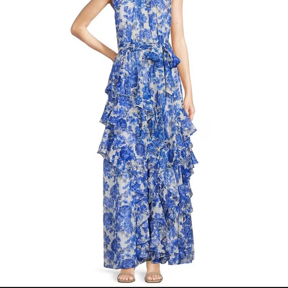 Alex Marie Blue and White Tiered Ruffle Maxi Sundress - Picture 1 of 6
